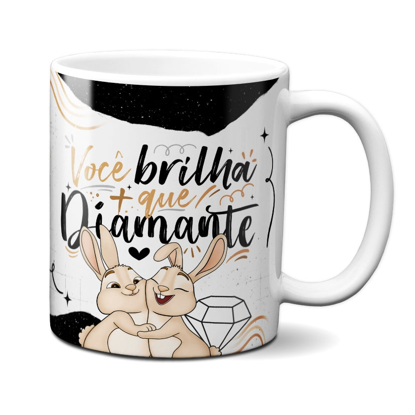 Caneca Chocolate Coelho Brilha Diamante