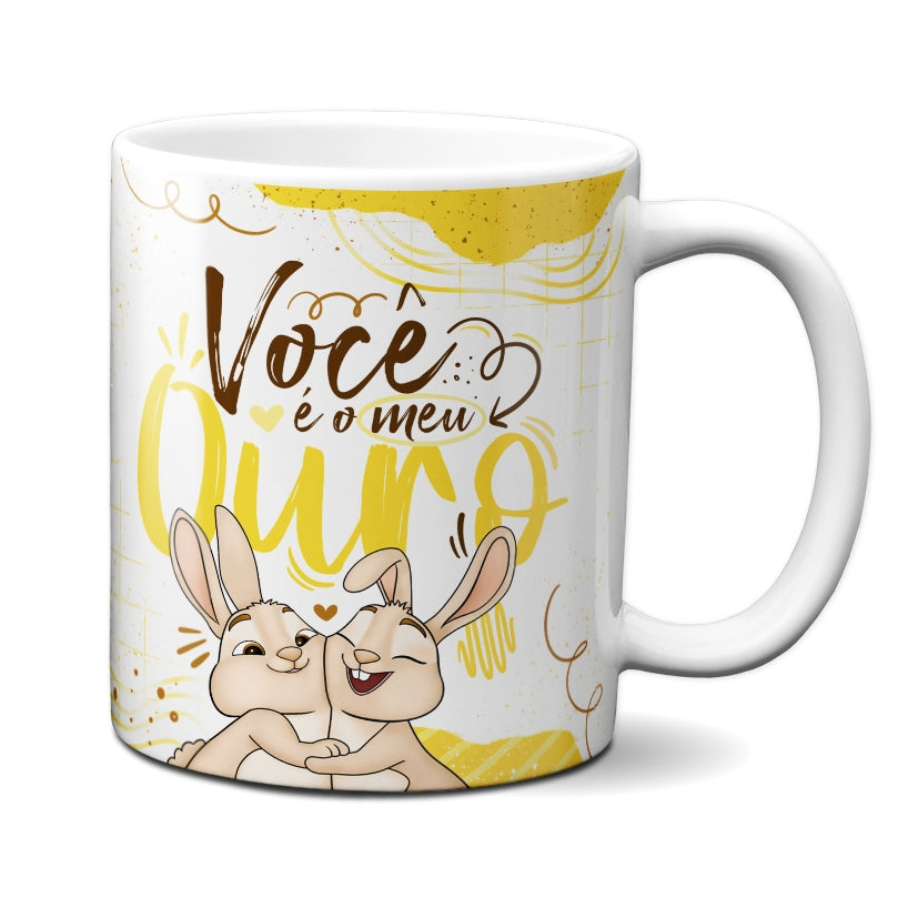 Caneca Chocolate Coelho Você Ouro