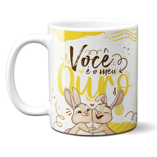 Caneca Chocolate Coelho Você Ouro